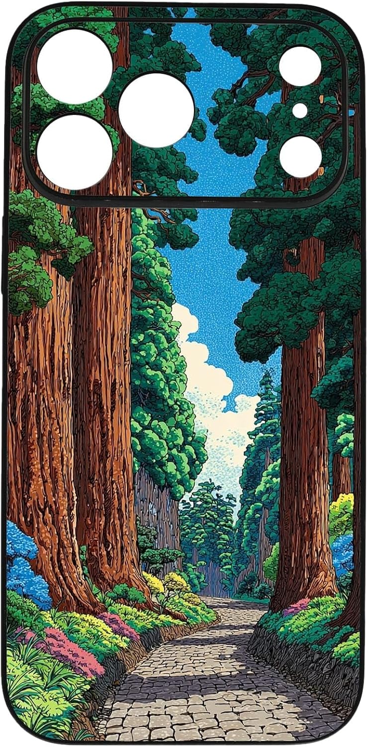 Vibrant Redwood Forest Path Wildflowers Nature Landscape Phone Case, Shockproof Protective Cover for iPhone 11 12 13 14 15 16 17 Pro Max Plus Mini XR 7 8 SE