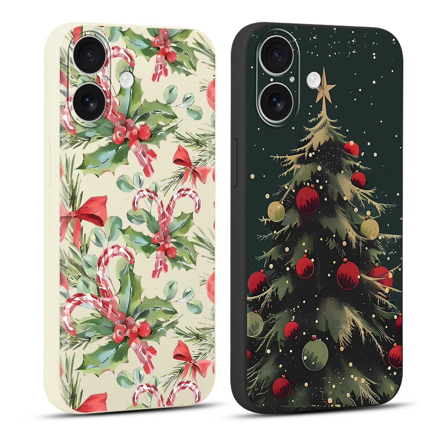 2 Pack Merry Christmas Phone Case for iPhone 16 6.1", Cute Xmas Christmas Tree Pattern Case with Candy Design Christmas Decorations Gifts Shockproof Soft Silicone Cover for Girl Women