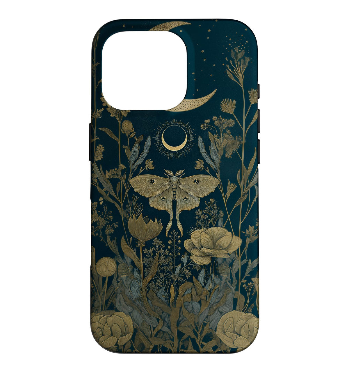Luna Moth Wildflower Plant Pattern Sage Green Celestial Case for iPhone 13