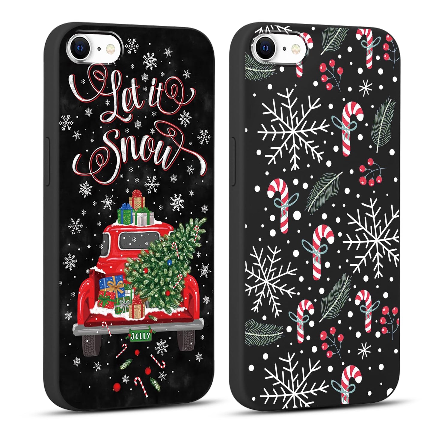 2 Pack Merry Christmas Phone Case for iPhone 13 / iPhone 14 6.1", Cute Red Christmas Truck Car Tree Candy Snowflake Pattern Case Anti-Scratch Shockproof Soft Silicone Gifts Girl Women Cover