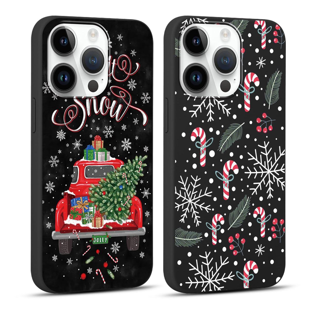 2 Pack Merry Christmas Phone Case for iPhone 13 / iPhone 14 6.1", Cute Red Christmas Truck Car Tree Candy Snowflake Pattern Case Anti-Scratch Shockproof Soft Silicone Gifts Girl Women Cover