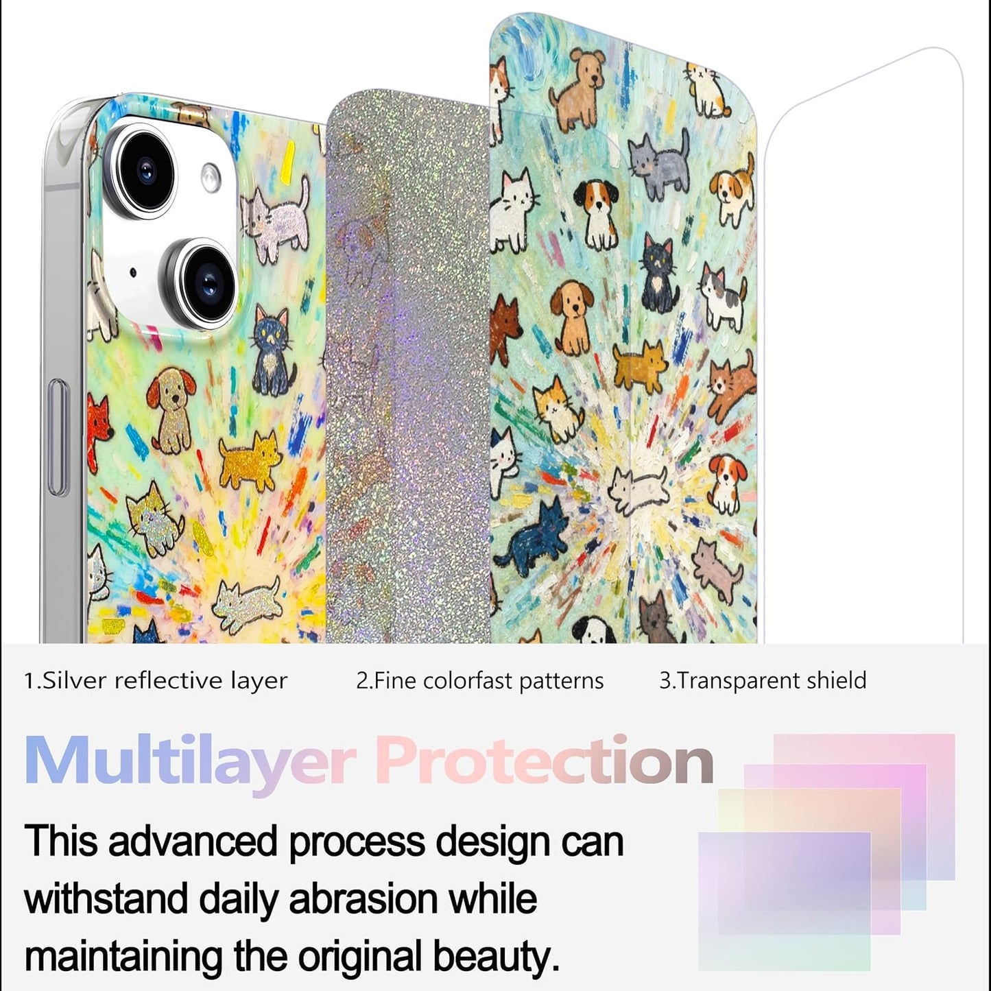 for iPhone 13 Case & iPhone 14 Case Shiny Cute cat Design,Fun Dog Soft Slim TPU Shockproof Protective Bumper Adorable Phone Cases Cover for Women Girls Aesthetic,iPhone 14/13 6.1"