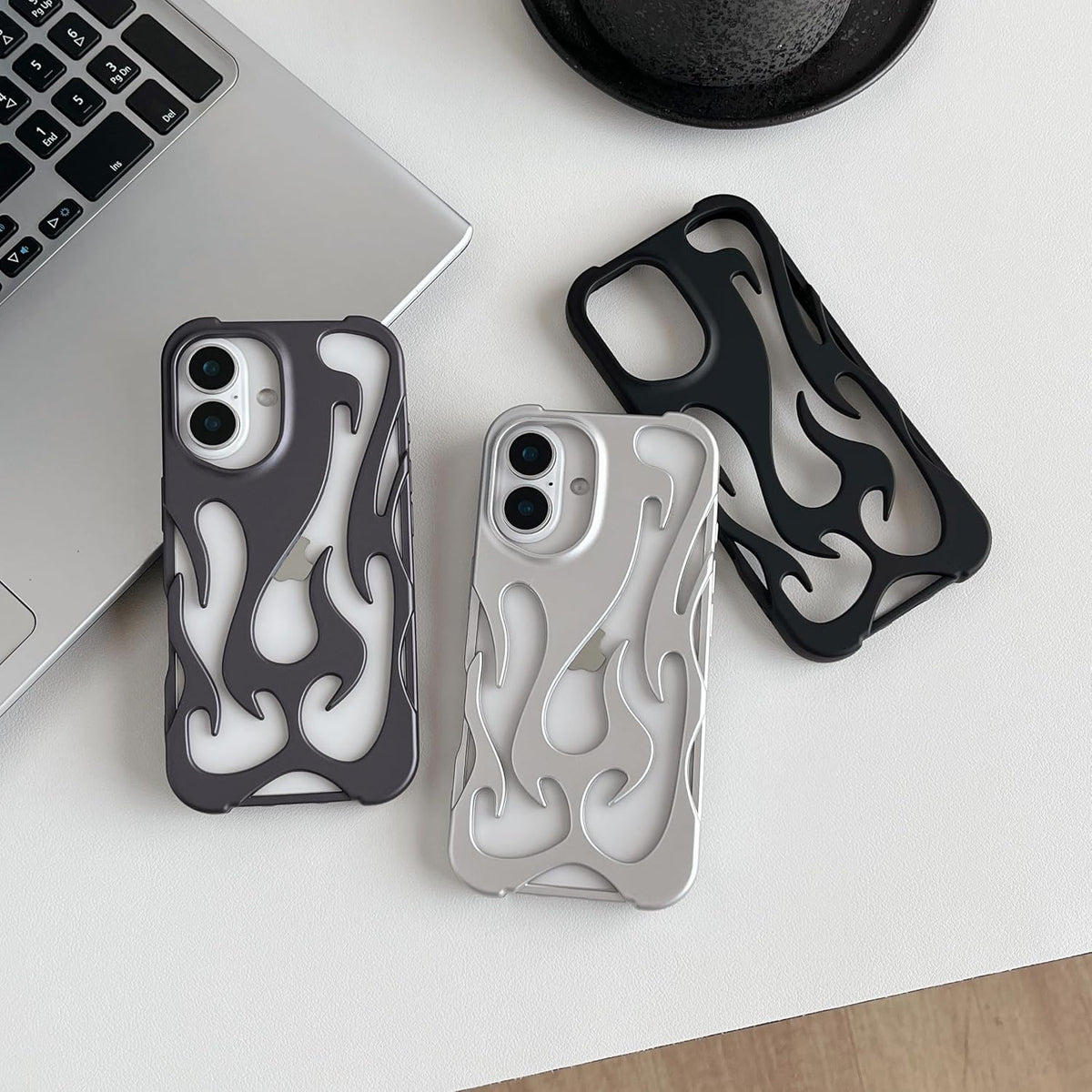 Heat Dissipation for iPhone Case, Solid Color Hollow Flame Matte Soft Phone Case (Silver,for iPhone 14)