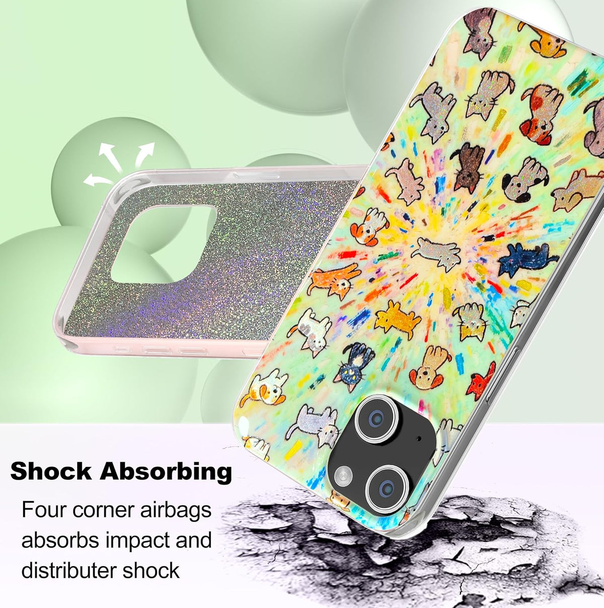 for iPhone 13 Case & iPhone 14 Case Shiny Cute cat Design,Fun Dog Soft Slim TPU Shockproof Protective Bumper Adorable Phone Cases Cover for Women Girls Aesthetic,iPhone 14/13 6.1"