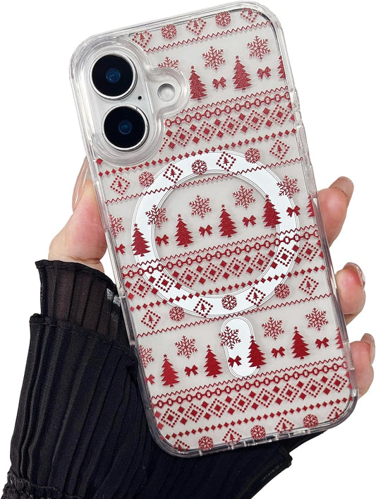ZTOFERA for iPhone 16 Case Fit for MagSafe - Christmas Red | Vintage Christmas Pattern Design | Support Magnetic Accessories | Clear Soft TPU Bumper+Hard Back | Protective Phone Cover