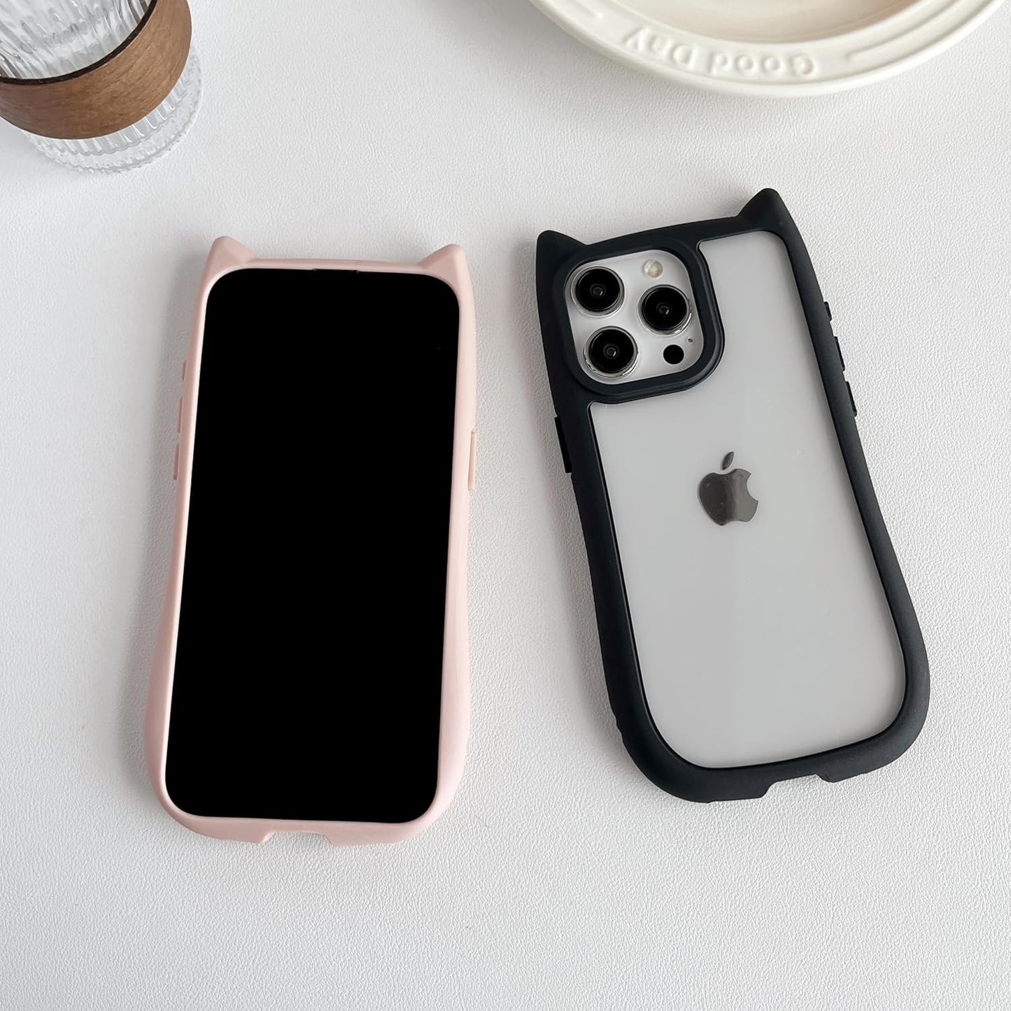 FLIRACON Cute Cat Ears Clear Phone Case Compatible with iPhone Case (Black,for iPhone 14)